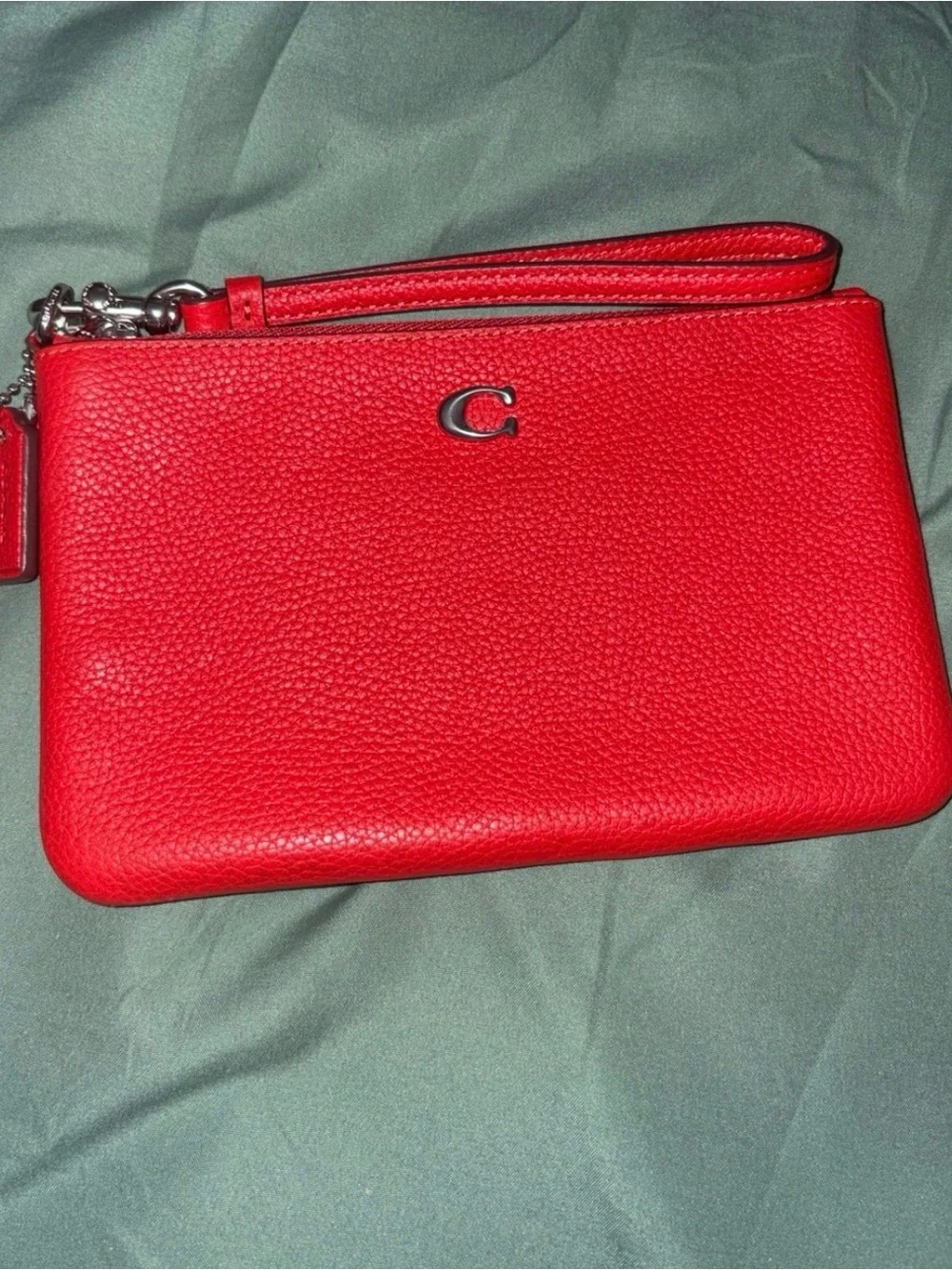 Coach Bright Red Pebbled Leather Wristlet